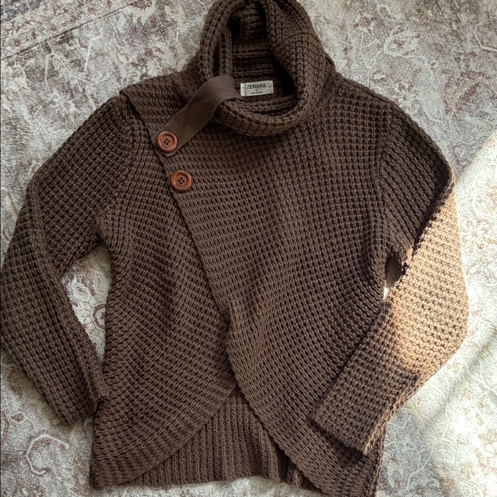 Zenana Outfitters Chocolate Brown Waffle-Knit Turtleneck Sweater